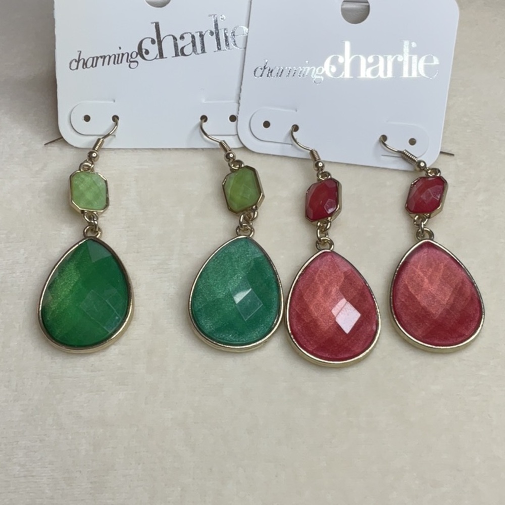 Charming Charlie Green and Red Dangle Earrings
